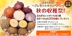 JAきたみらい キャンペーン2016 第二弾★ 秋の収穫祭！ 玉ねぎ＆じゃがいも各 2種 合計10kgプレゼント