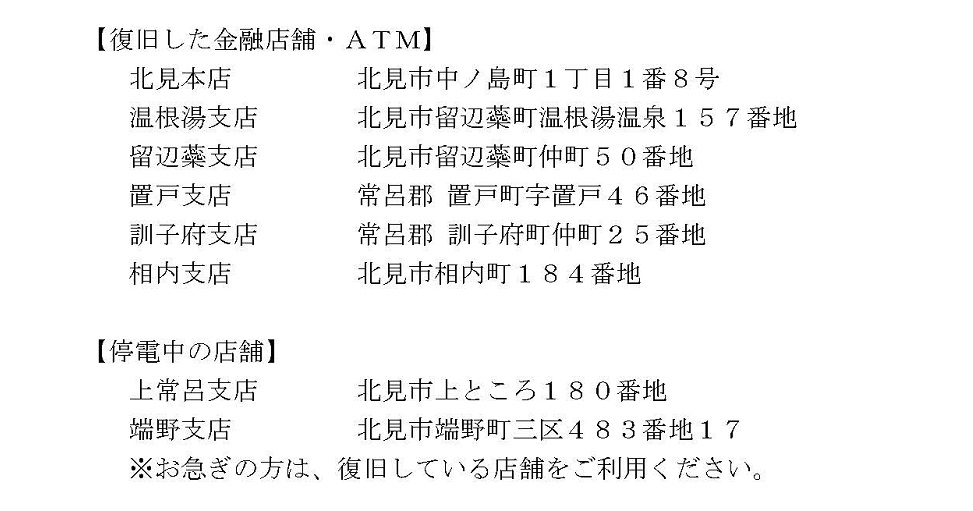 【重要なお知らせ】9月7日（金）の金融窓口営業・ＡＴＭコーナーの稼働について